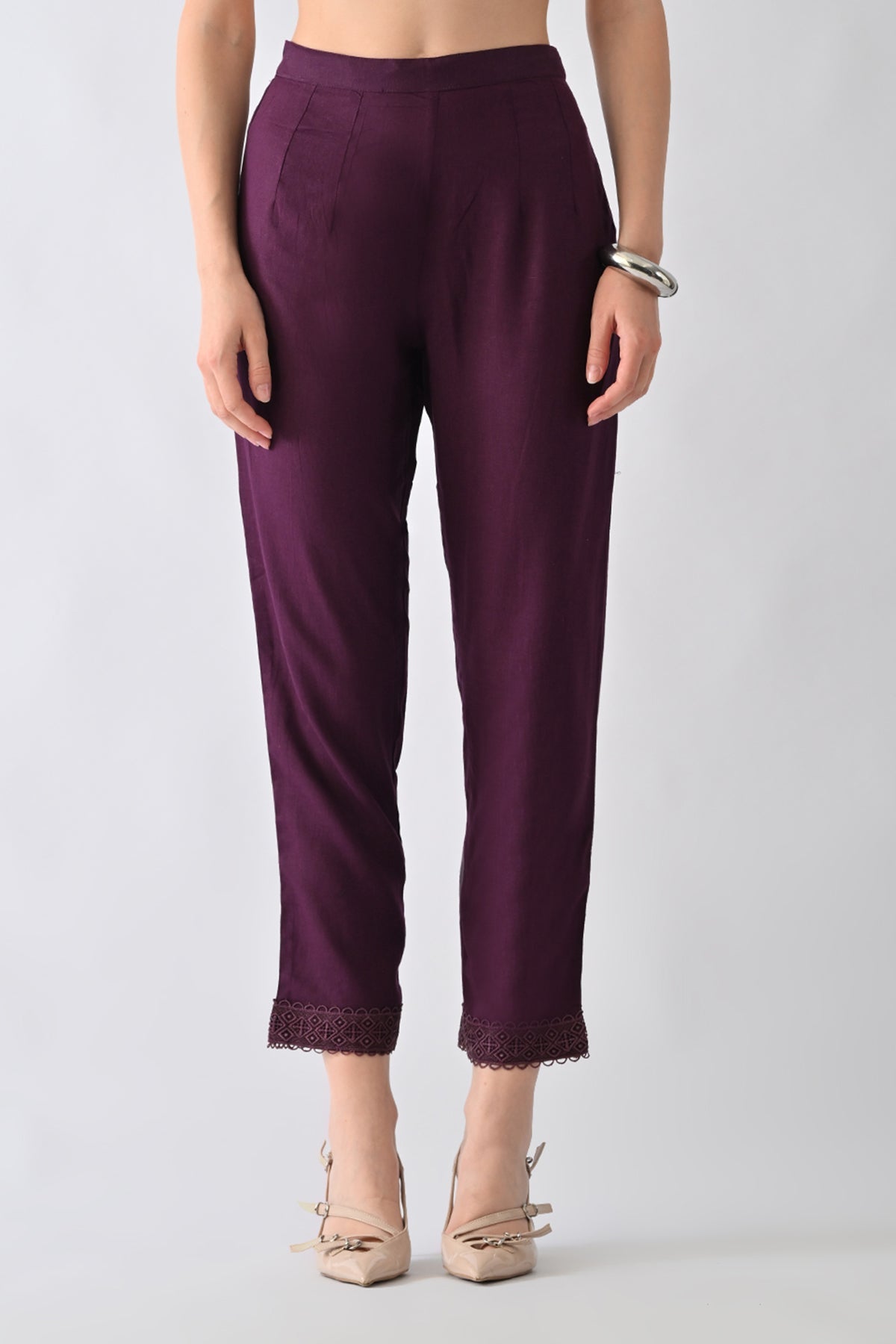 Purple Embellished V-Neck Kurta 2 Pcs Set