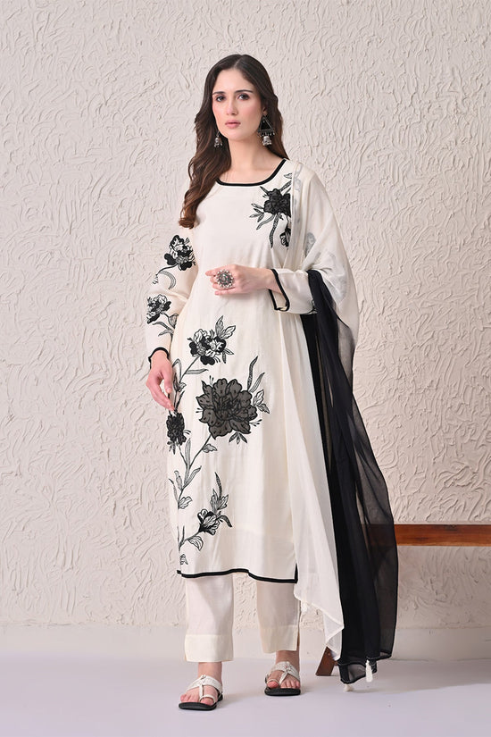Cream Embroidered Kurta 3 Pcs Set