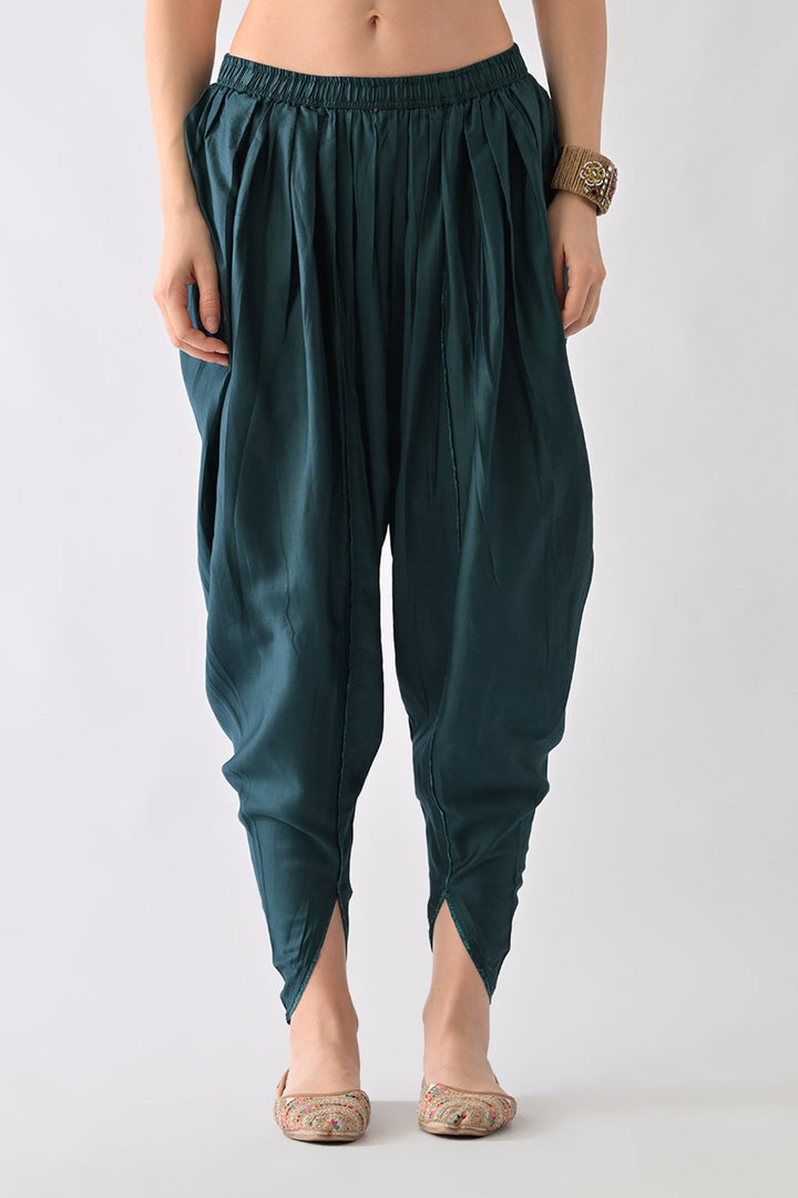 Teal Printed A-Line Kurta Set (3 Piece)