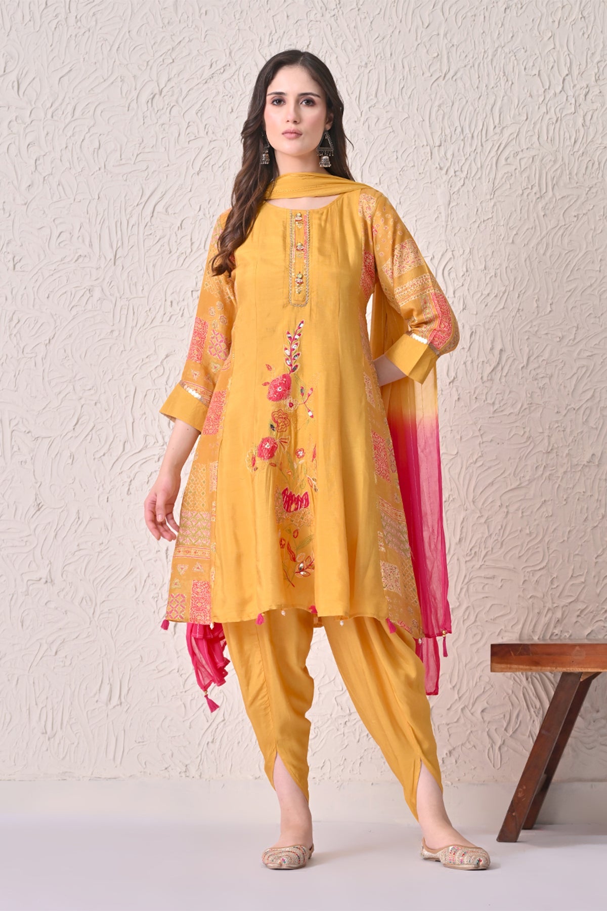 Mustard Embellished Kurta 3 Pcs Set