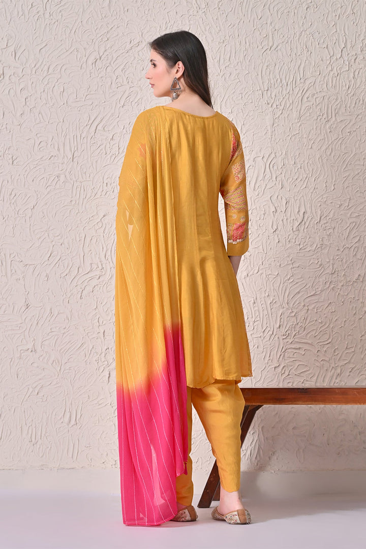 Mustard Embellished Kurta 3 Pcs Set