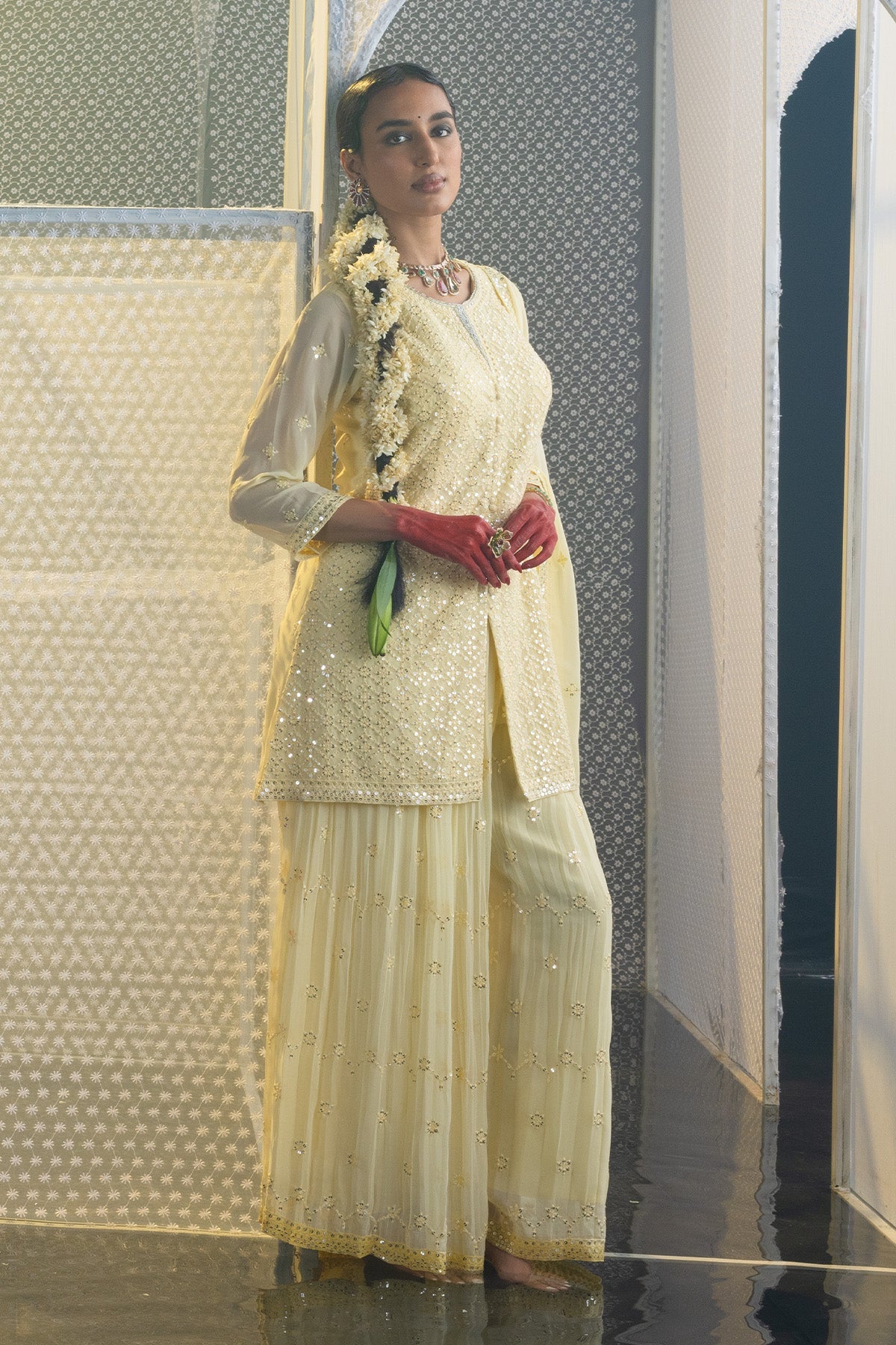 Yellow Embroidered Straight Kurta Set
