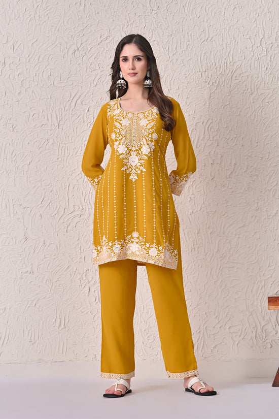 Mustard Embroidered Kurta 3 Pcs Set