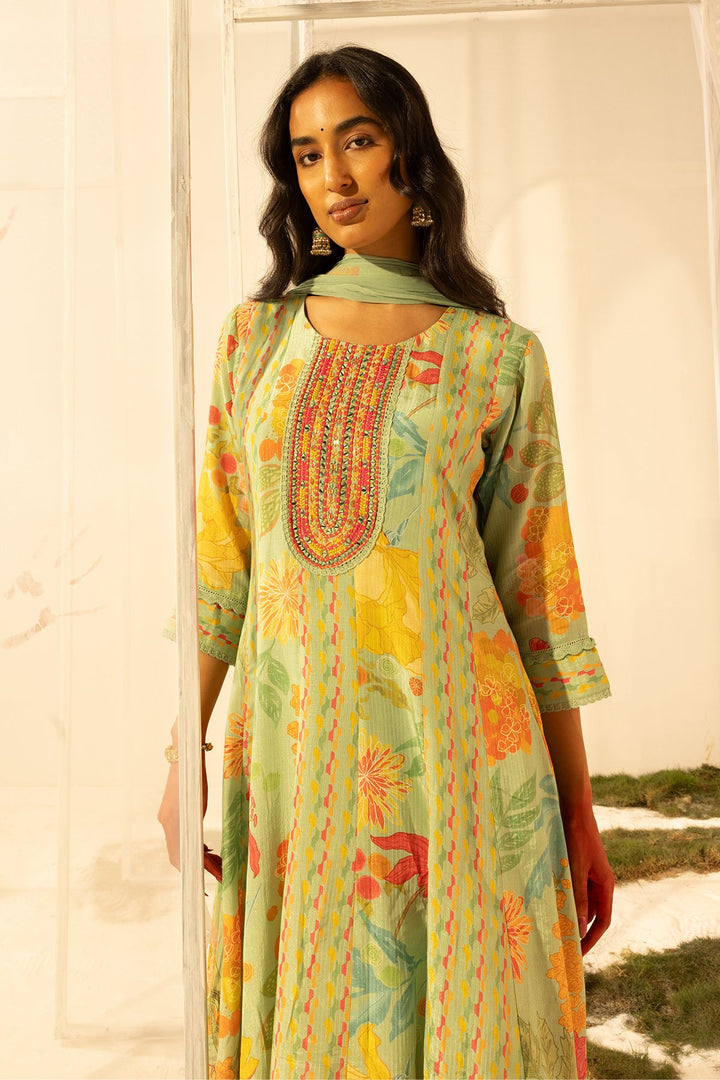 Green Embellished Embroidered Kurta Set