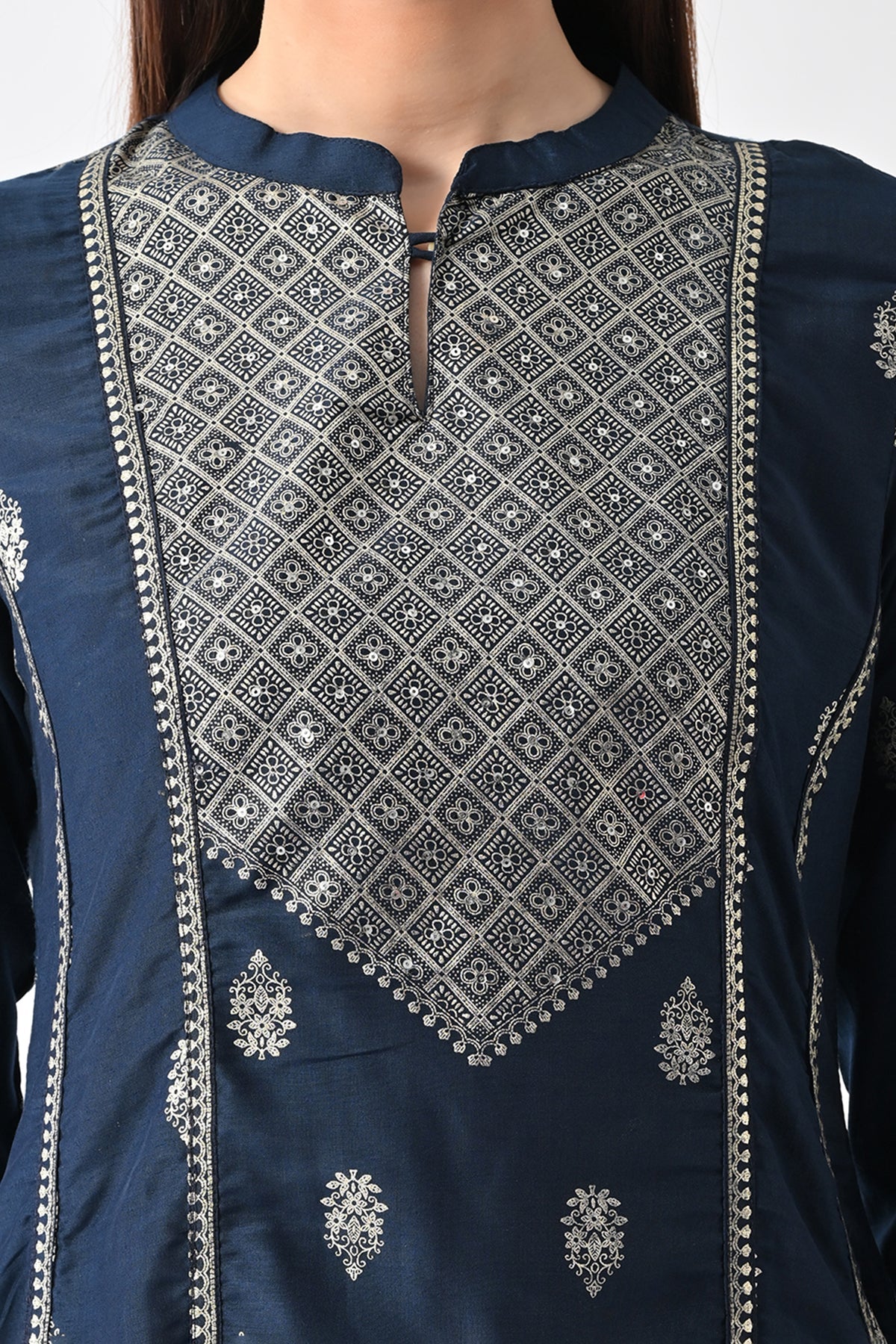 Blue Printed Flared Kurta Set (3 Piece)