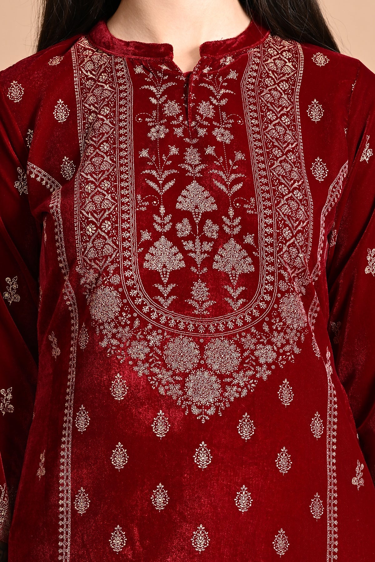 Maroon Printed Kurta 3 Pcs Set