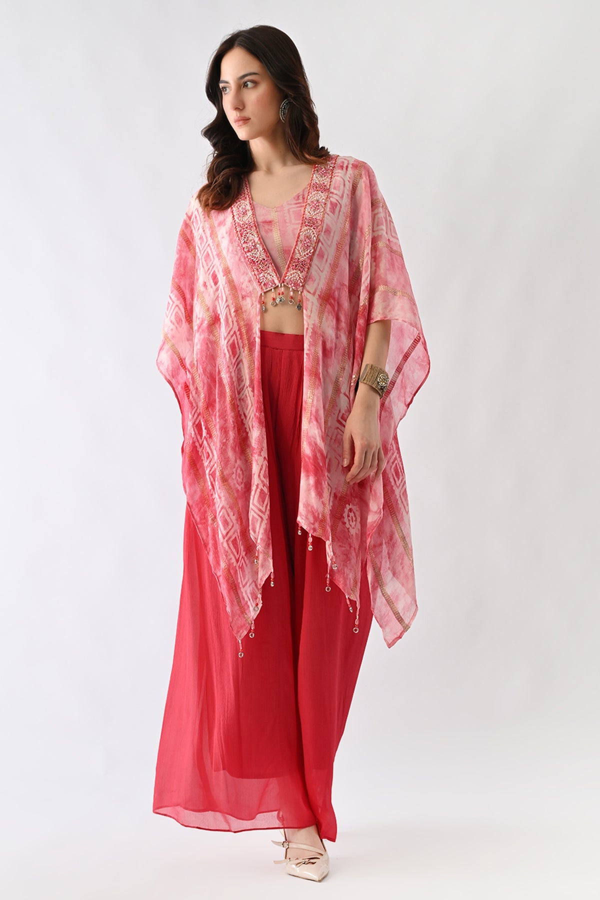 Pink Printed Kaftan Set