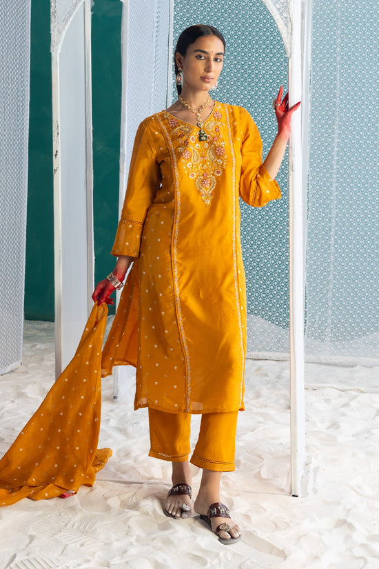 Mustard Yellow Embroidered Kurta Set