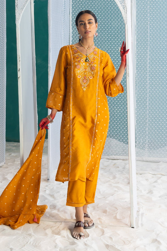 Mustard Yellow Embroidered Kurta Set