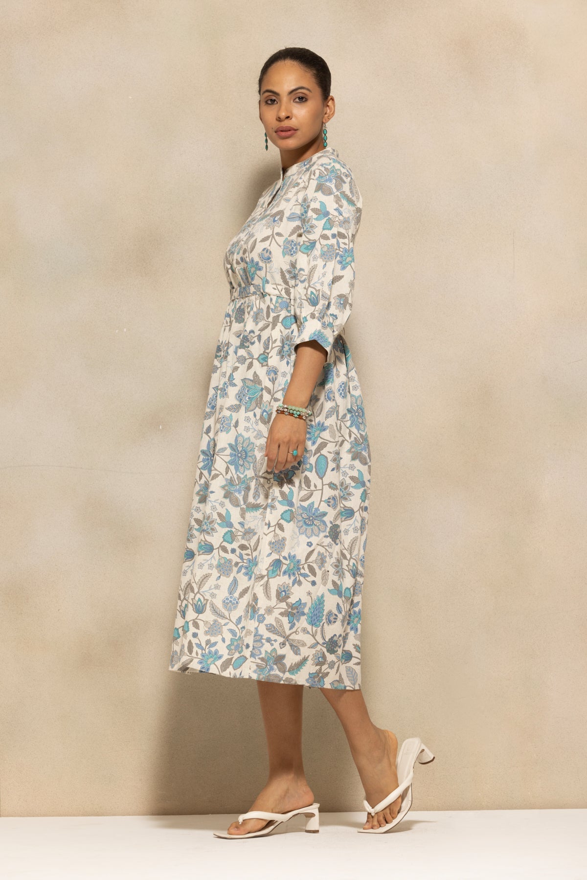 Cream Flared Printed Dress
