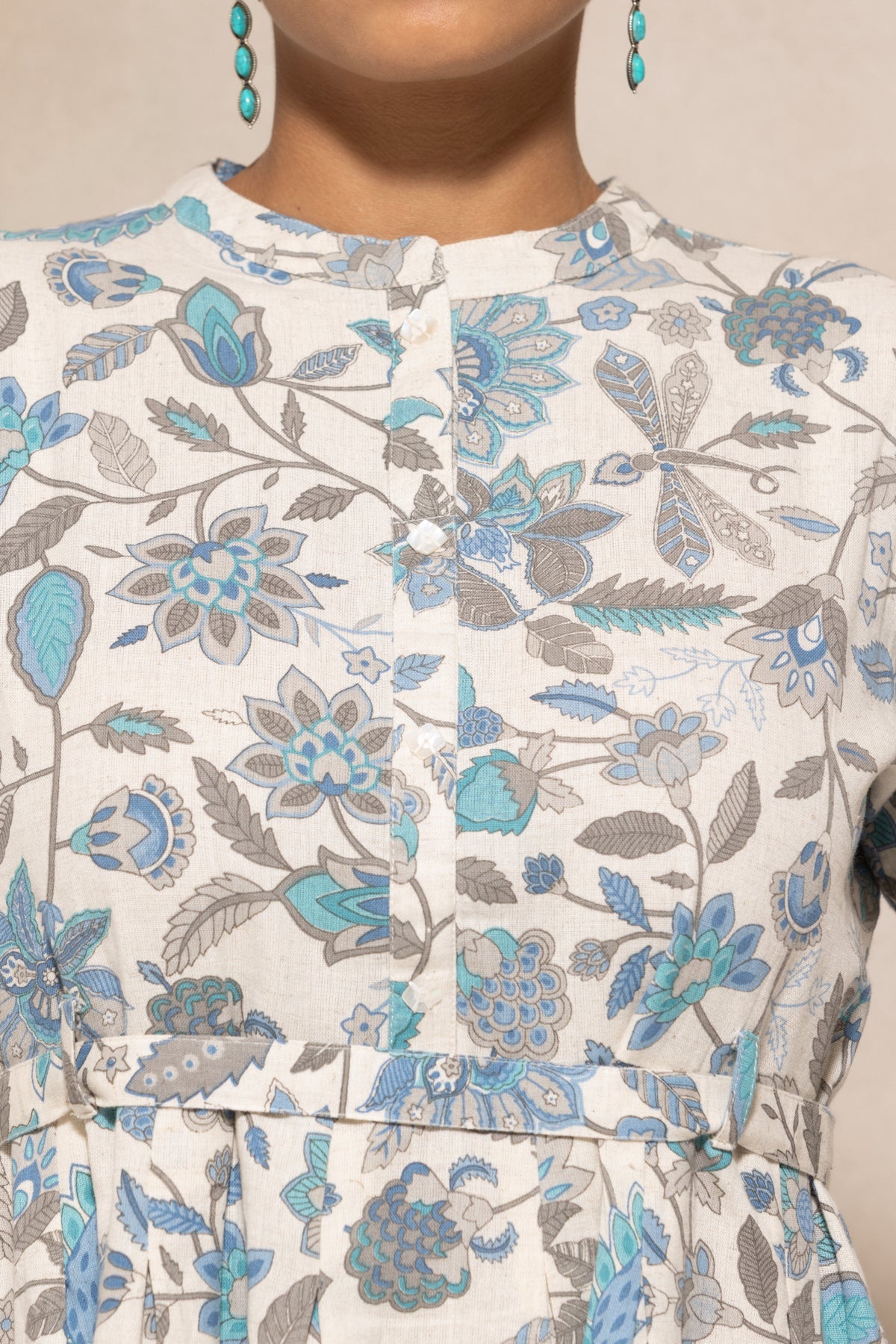Cream Flared Printed Dress