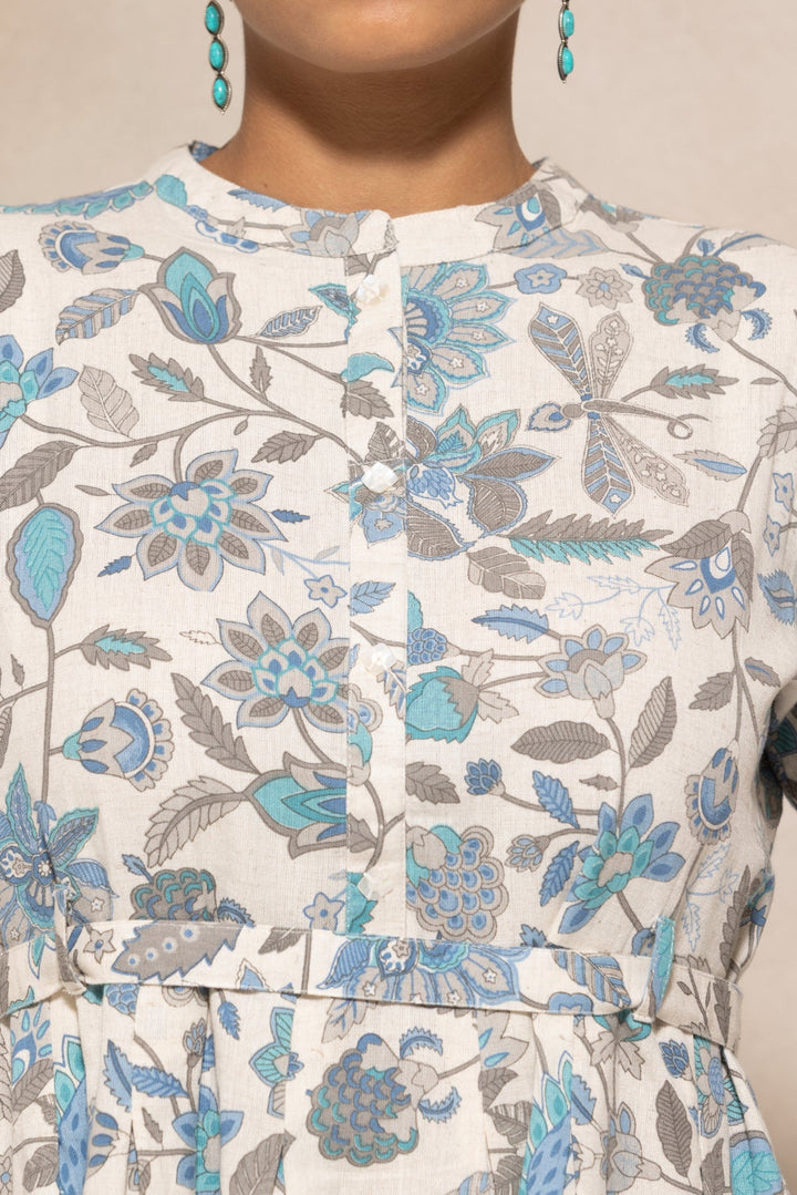 Cream Flared Printed Dress