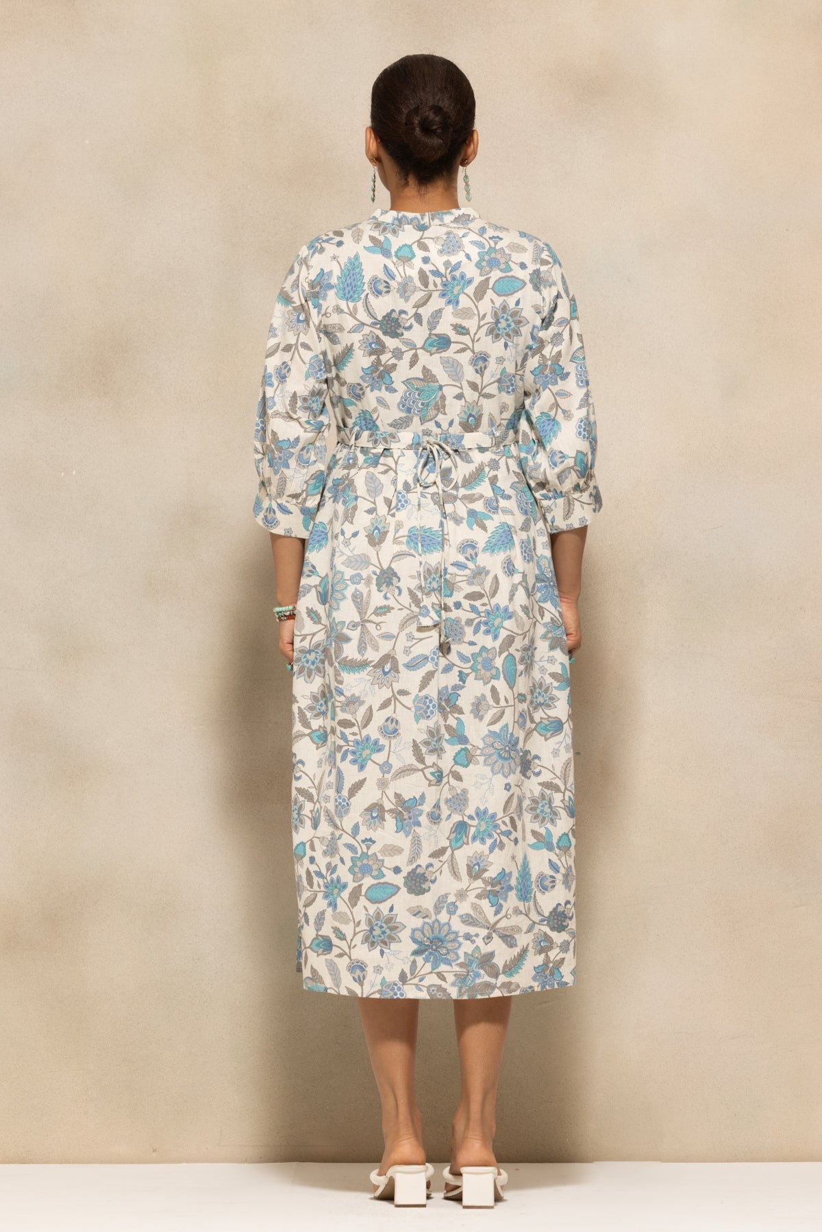 Cream Flared Printed Dress
