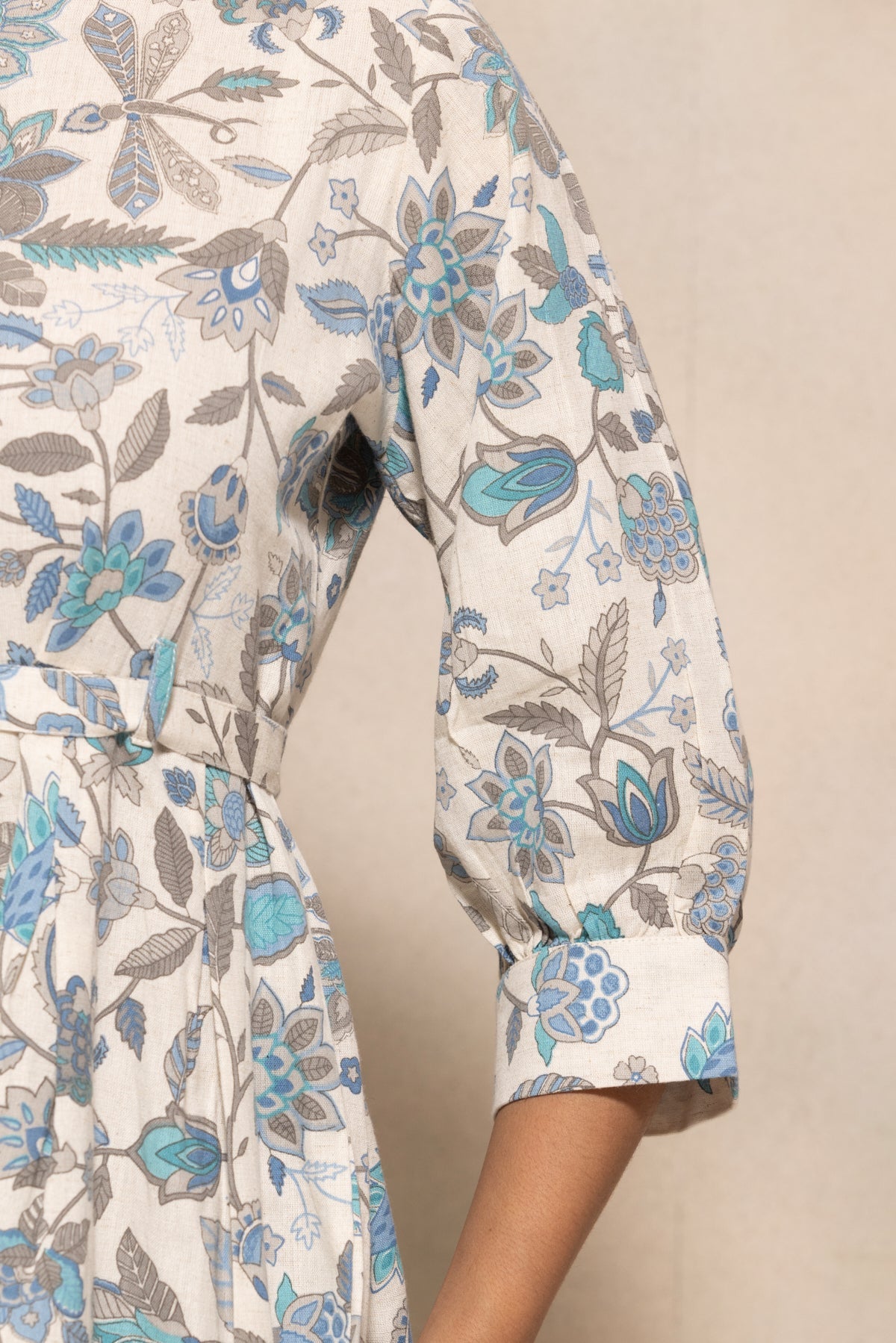 Cream Flared Printed Dress