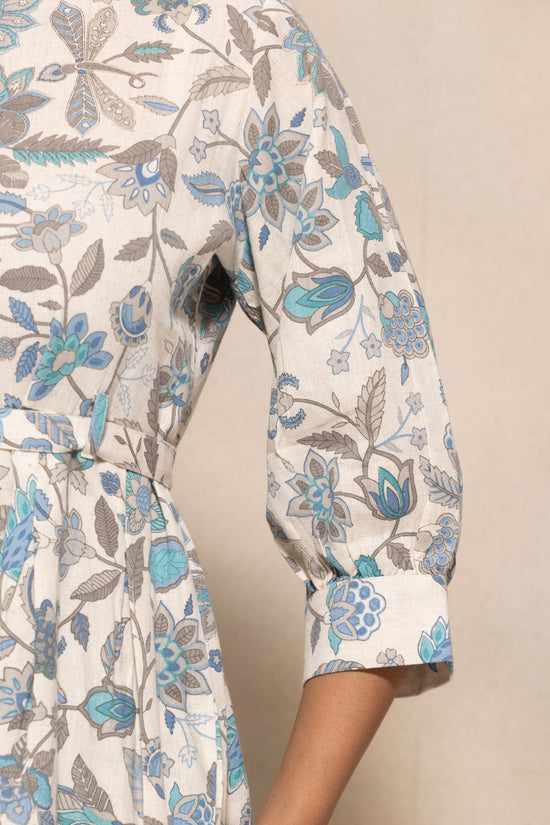 Cream Flared Printed Dress