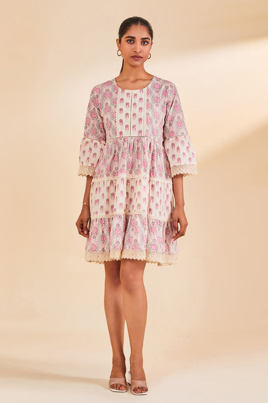 Cream Printed Flared Tunic