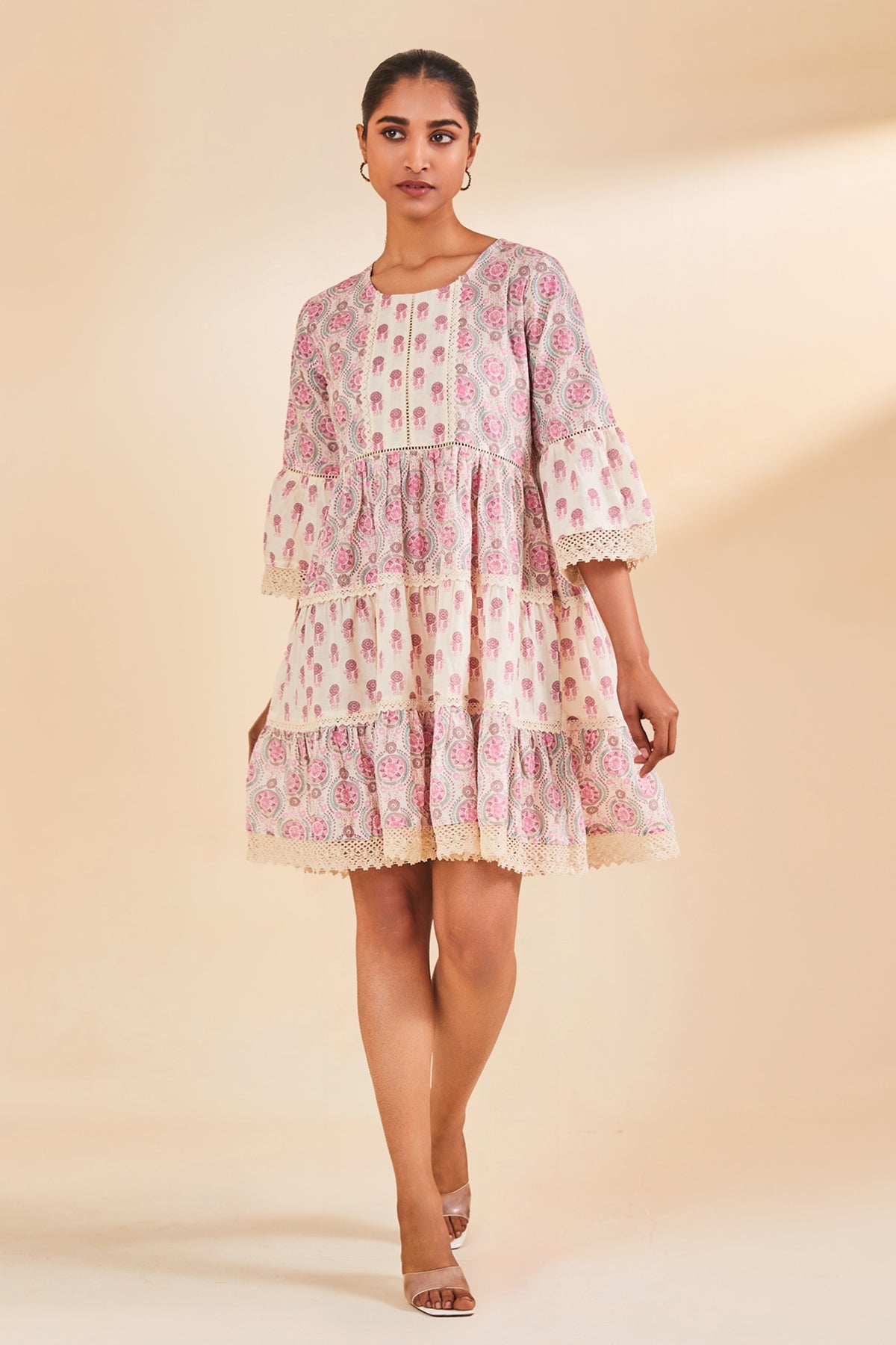 Cream Printed Flared Tunic