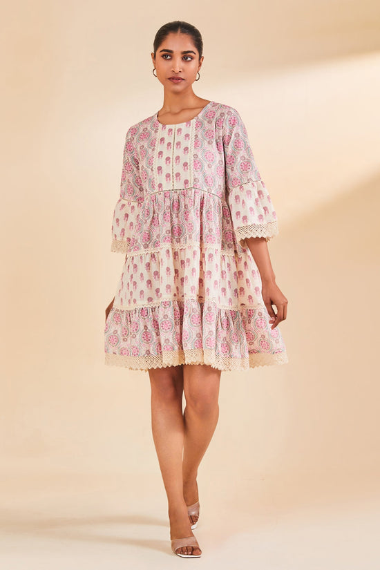 Cream Printed Flared Tunic