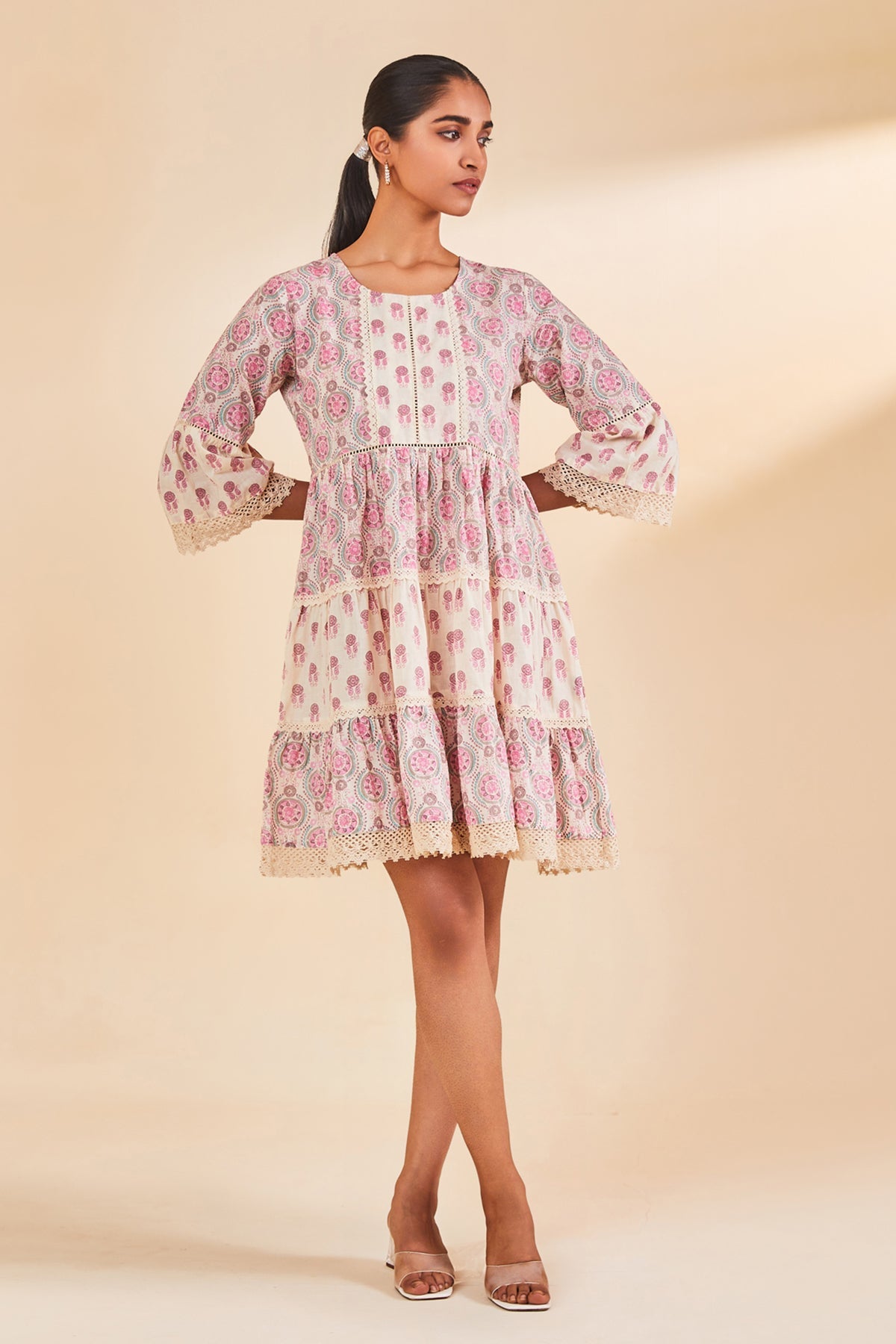 Cream Printed Flared Tunic