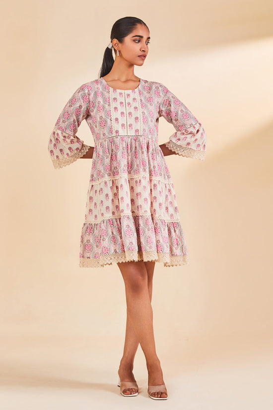 Cream Printed Flared Tunic