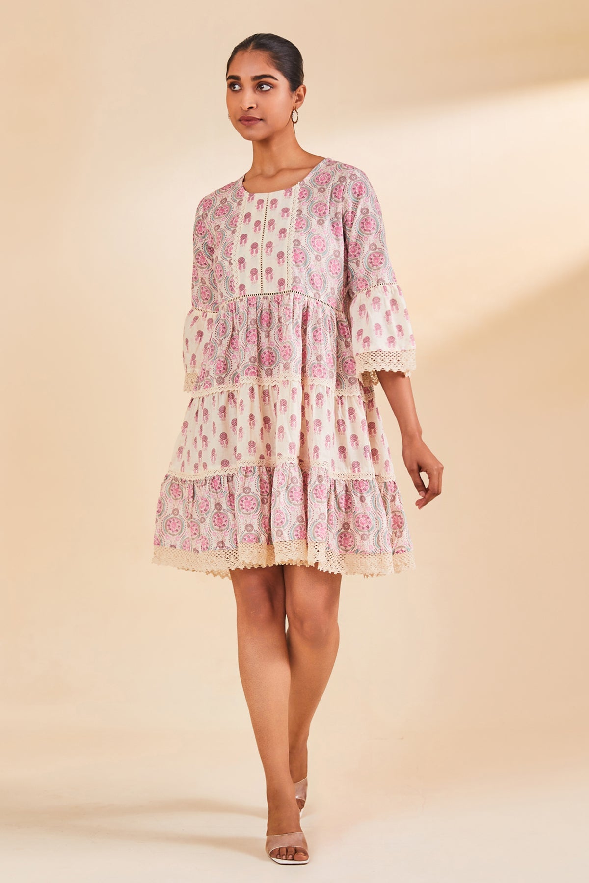 Cream Printed Flared Tunic