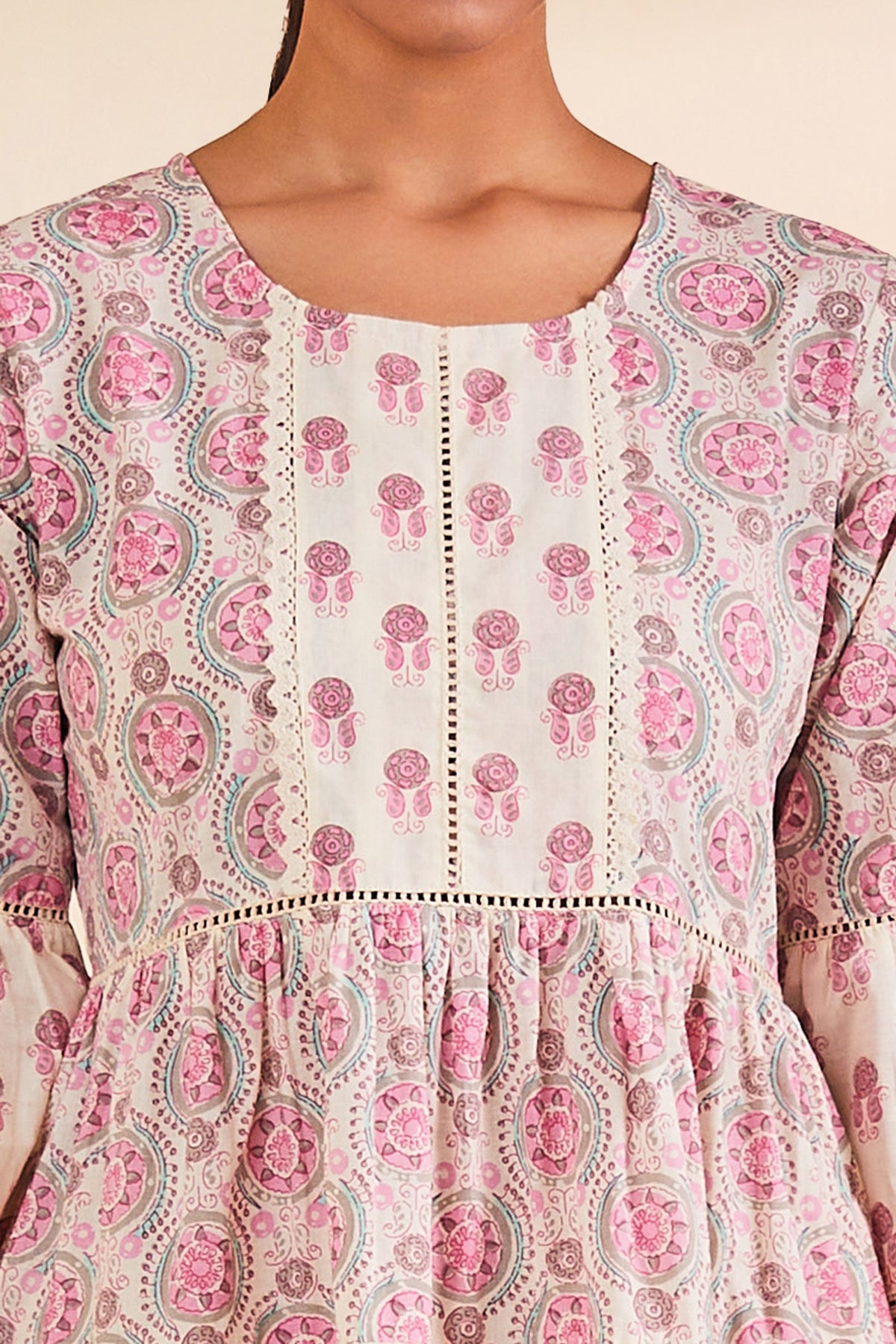 Cream Printed Flared Tunic