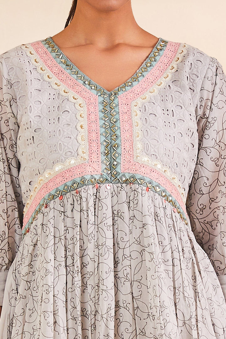 Grey Printed Flared Tunic