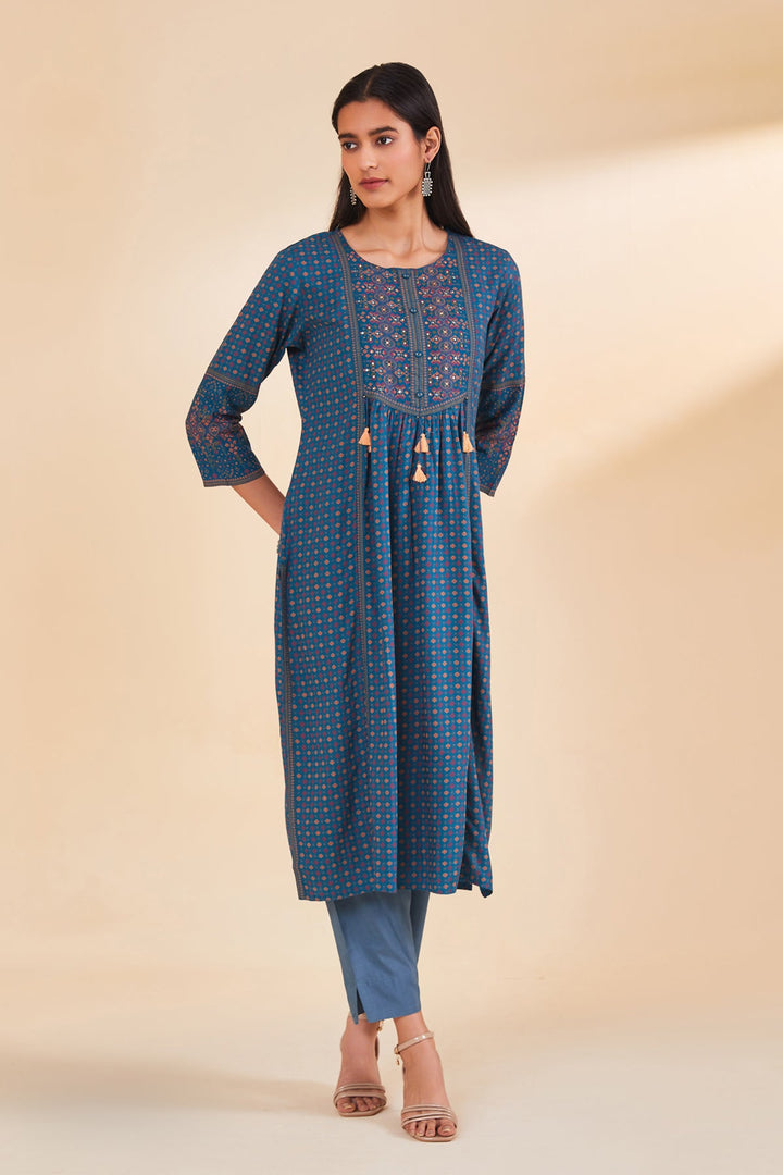 Teal Printed Kurta