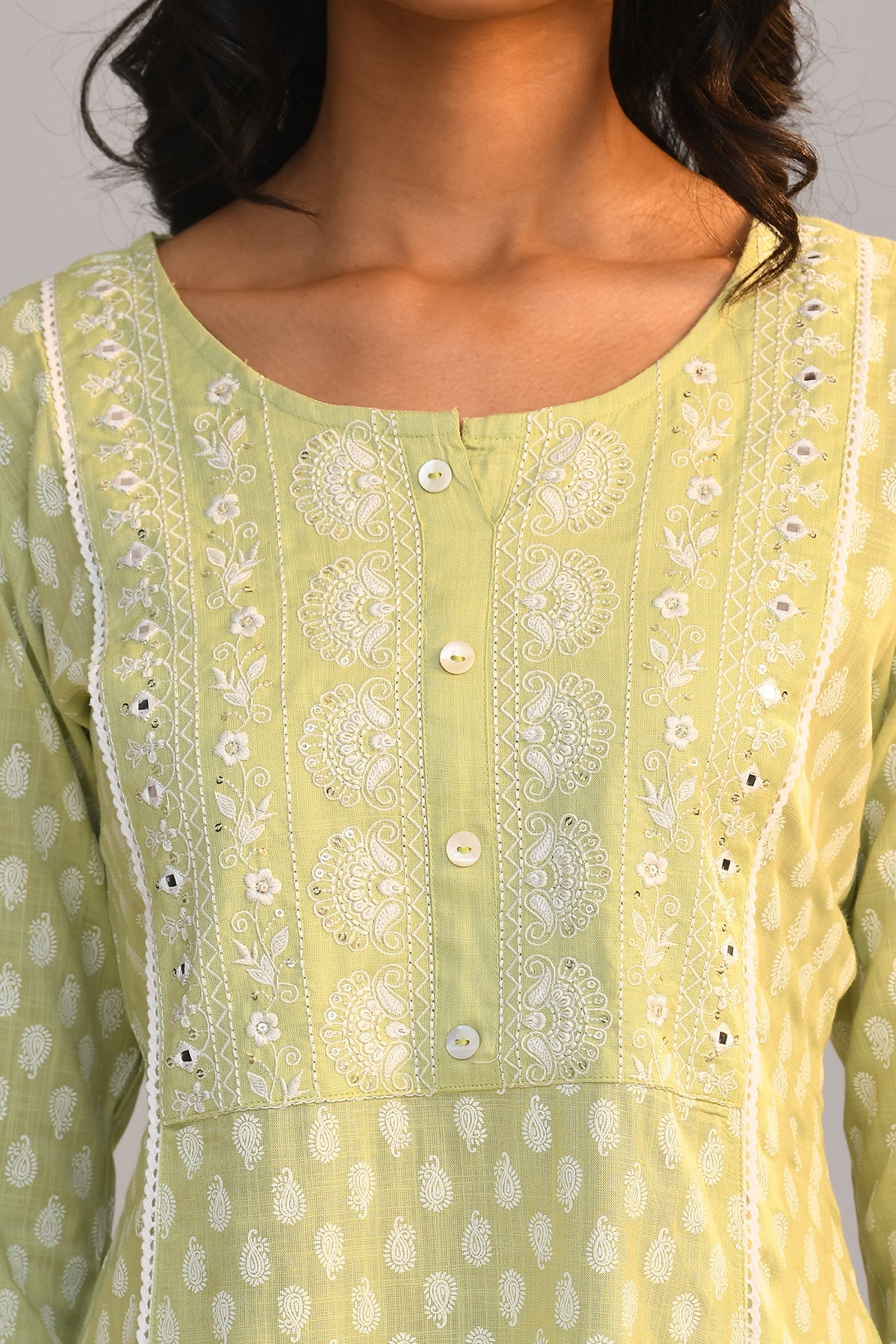 Green Printed A Line Kurta