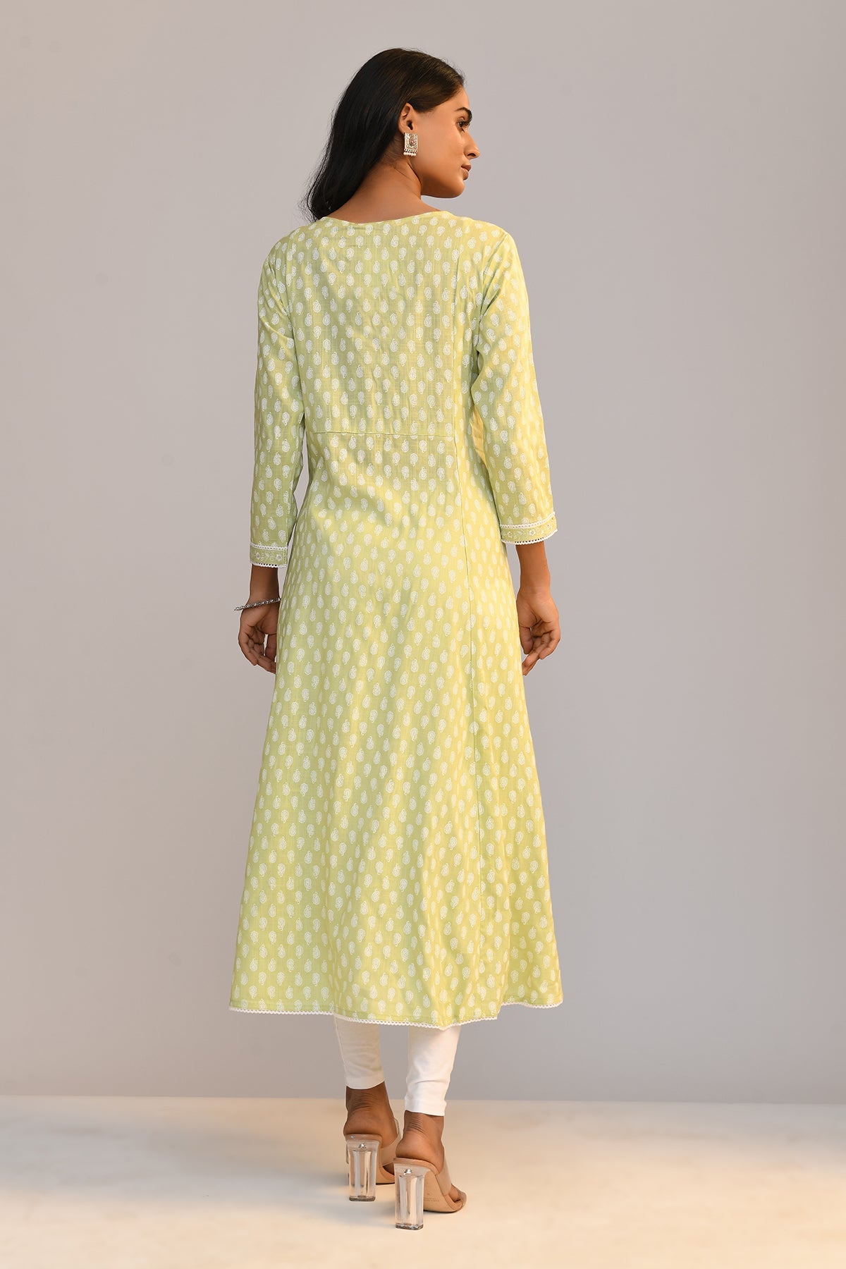 Green Printed A Line Kurta