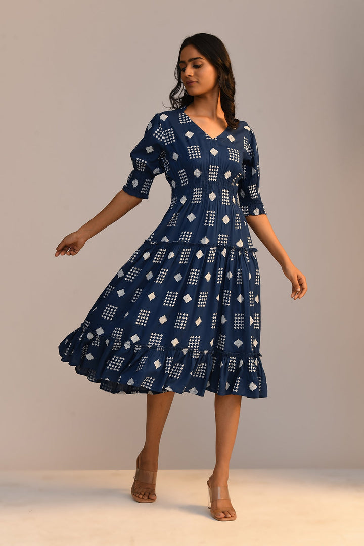 Blue Printed Dress