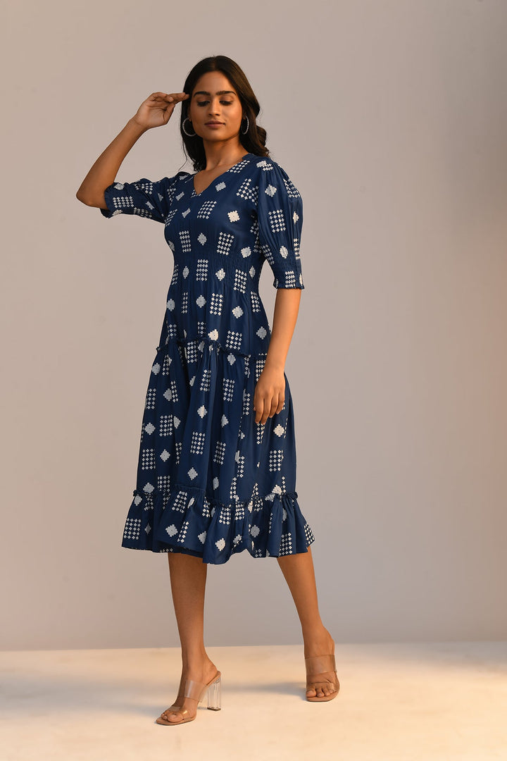 Blue Printed Dress