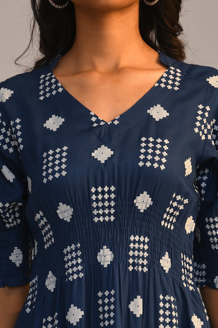 Blue Printed Dress