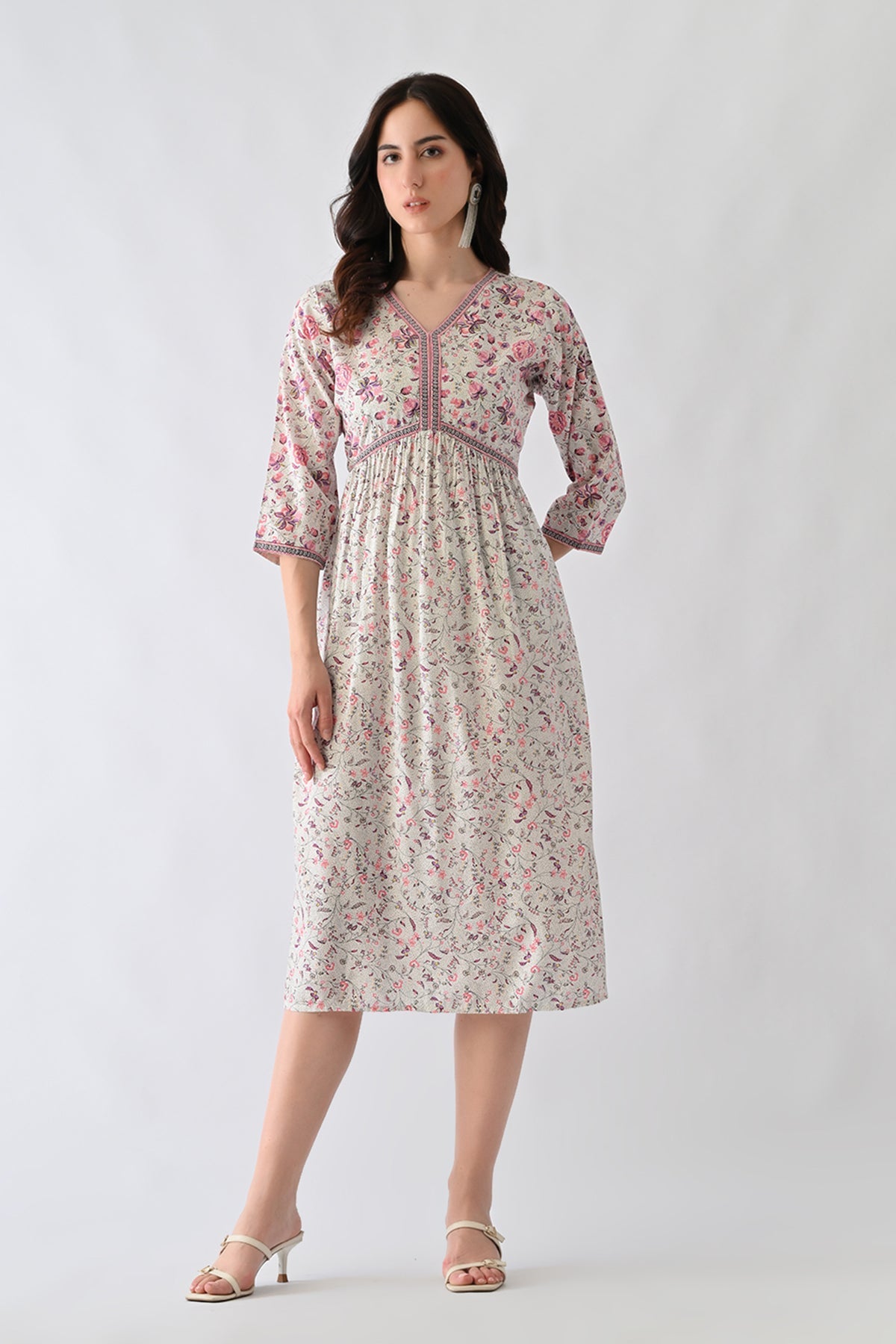 White A-line Printed Dress