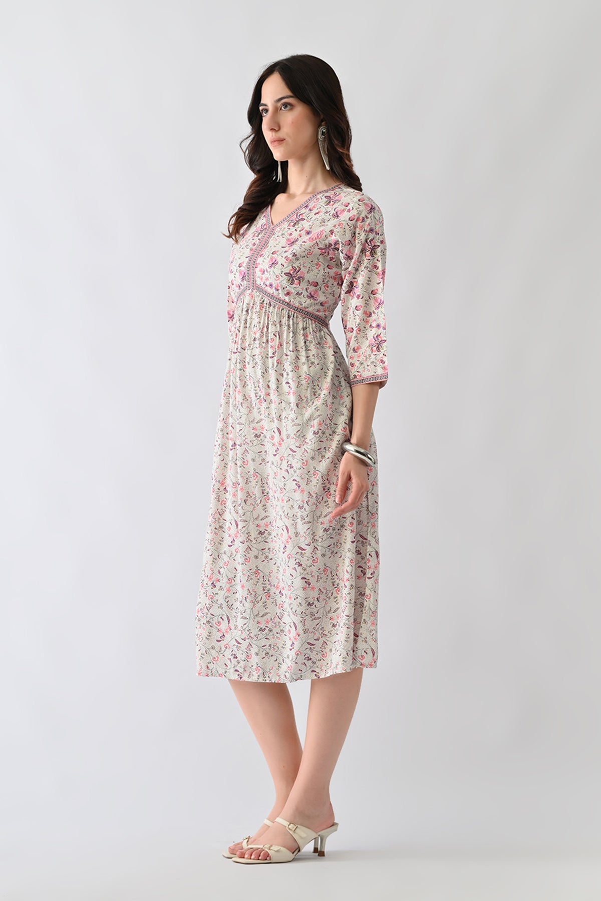 White A-line Printed Dress