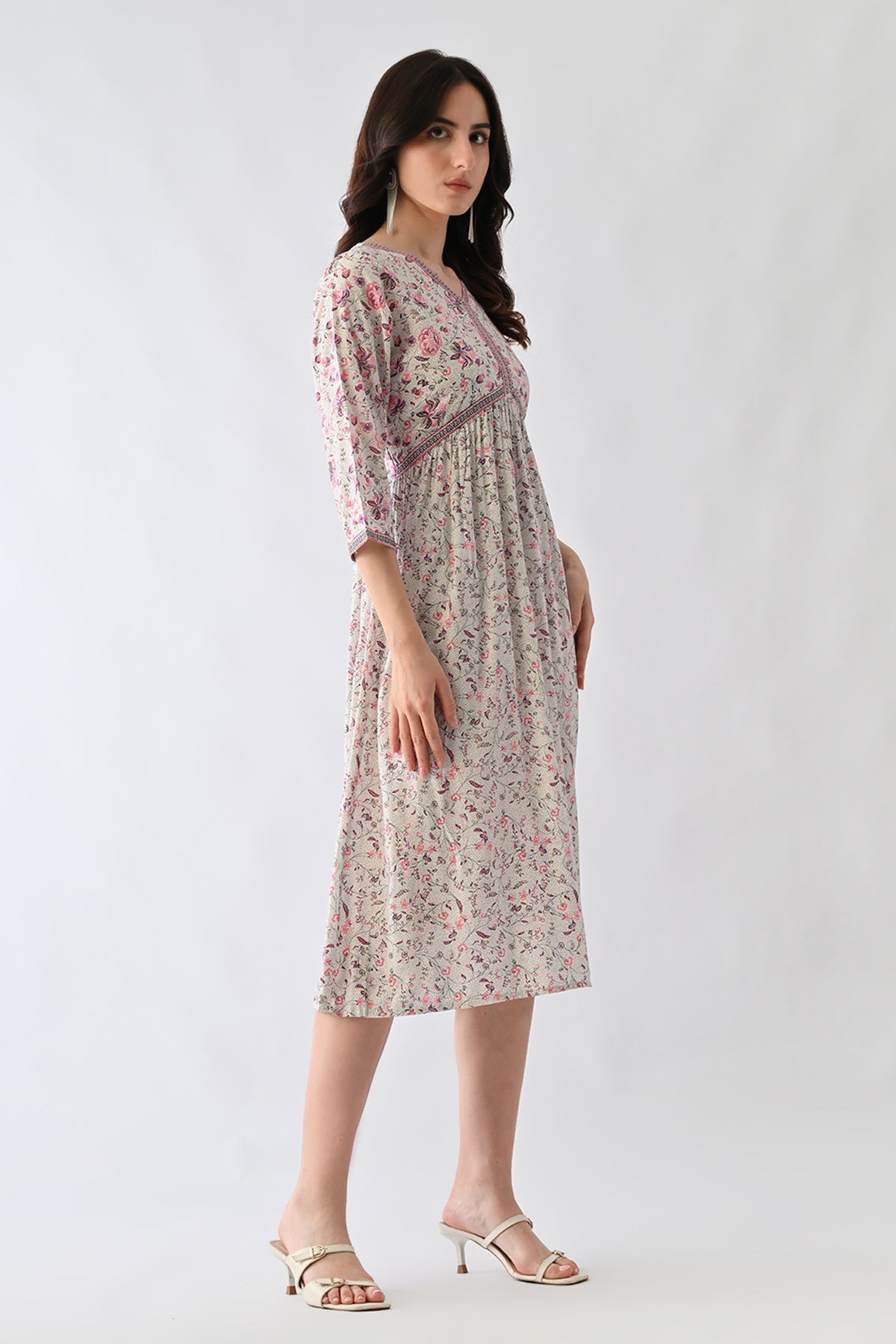 White A-line Printed Dress