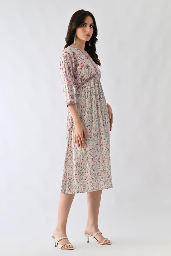 White A-line Printed Dress