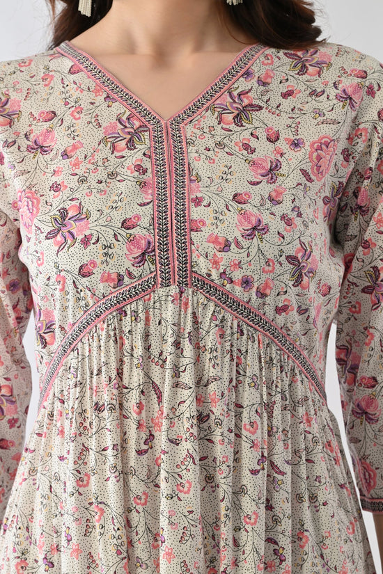 White A-line Printed Dress