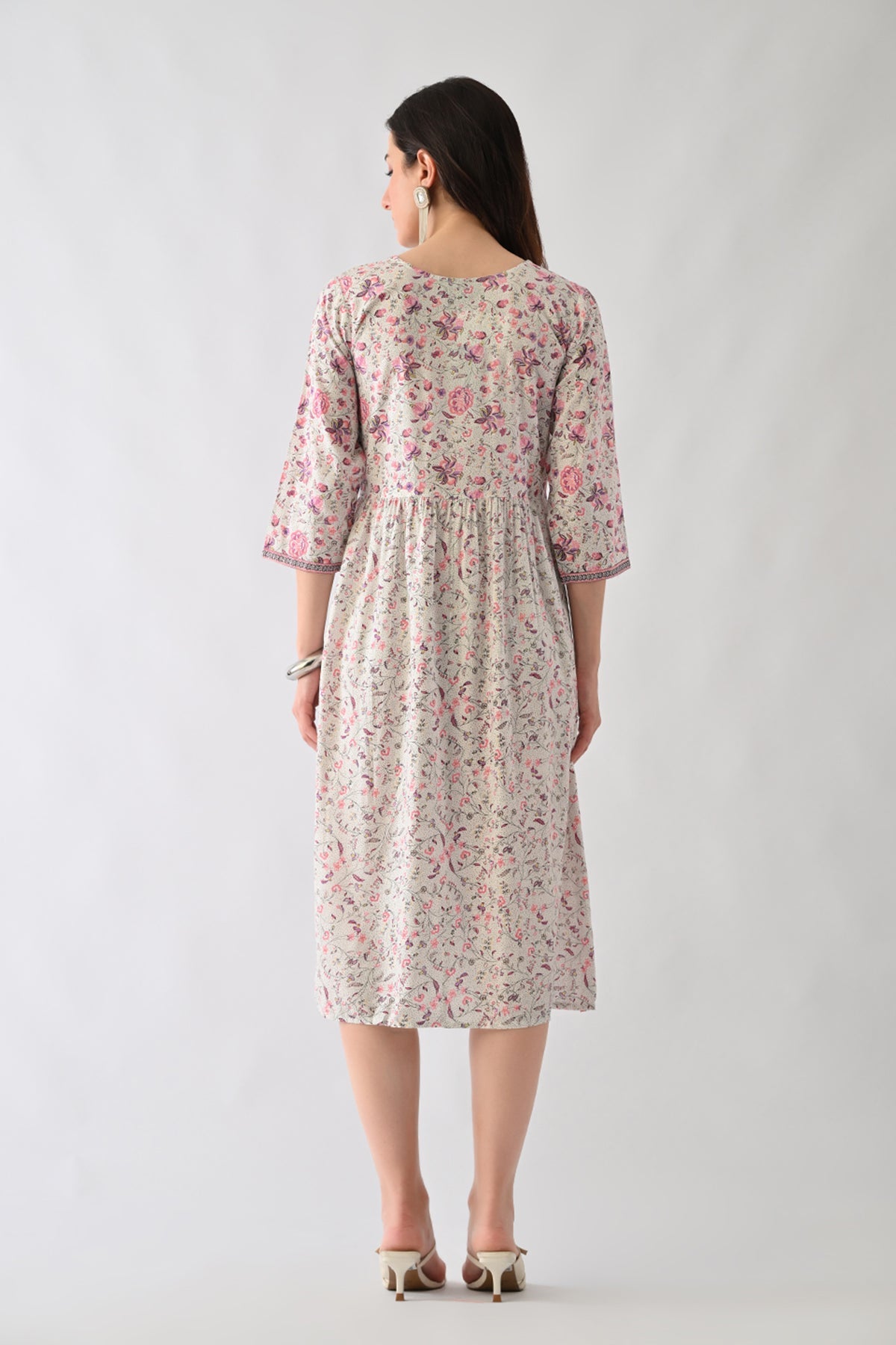 White A-line Printed Dress