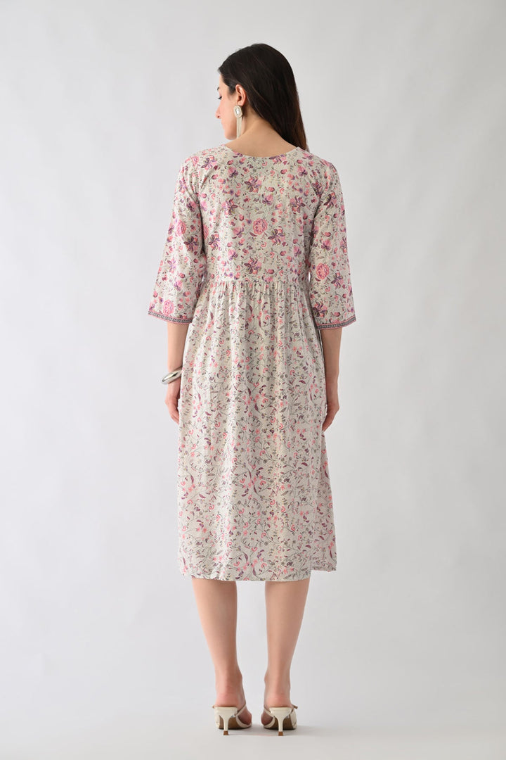 White A-line Printed Dress