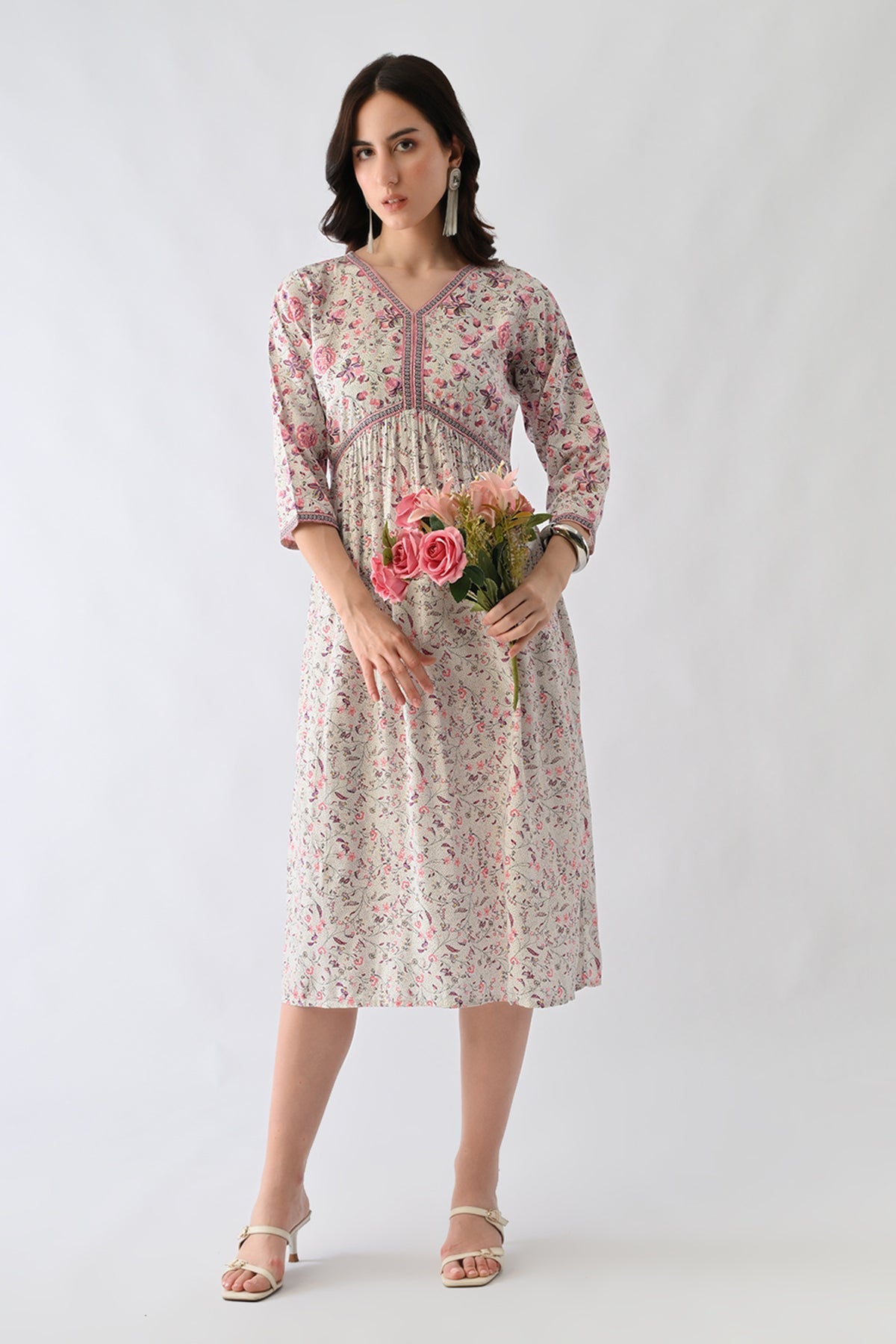 White A-line Printed Dress