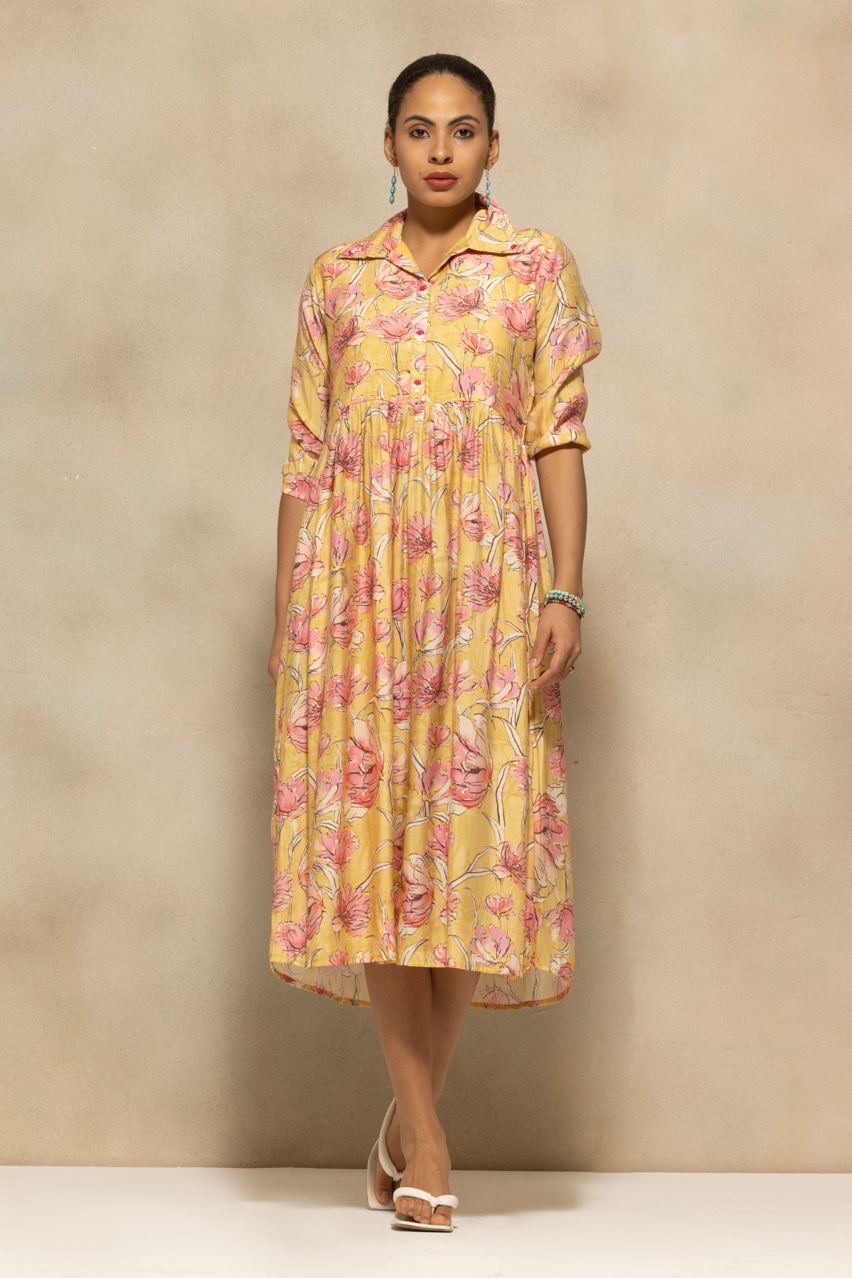 Yellow Floral Printed Dress