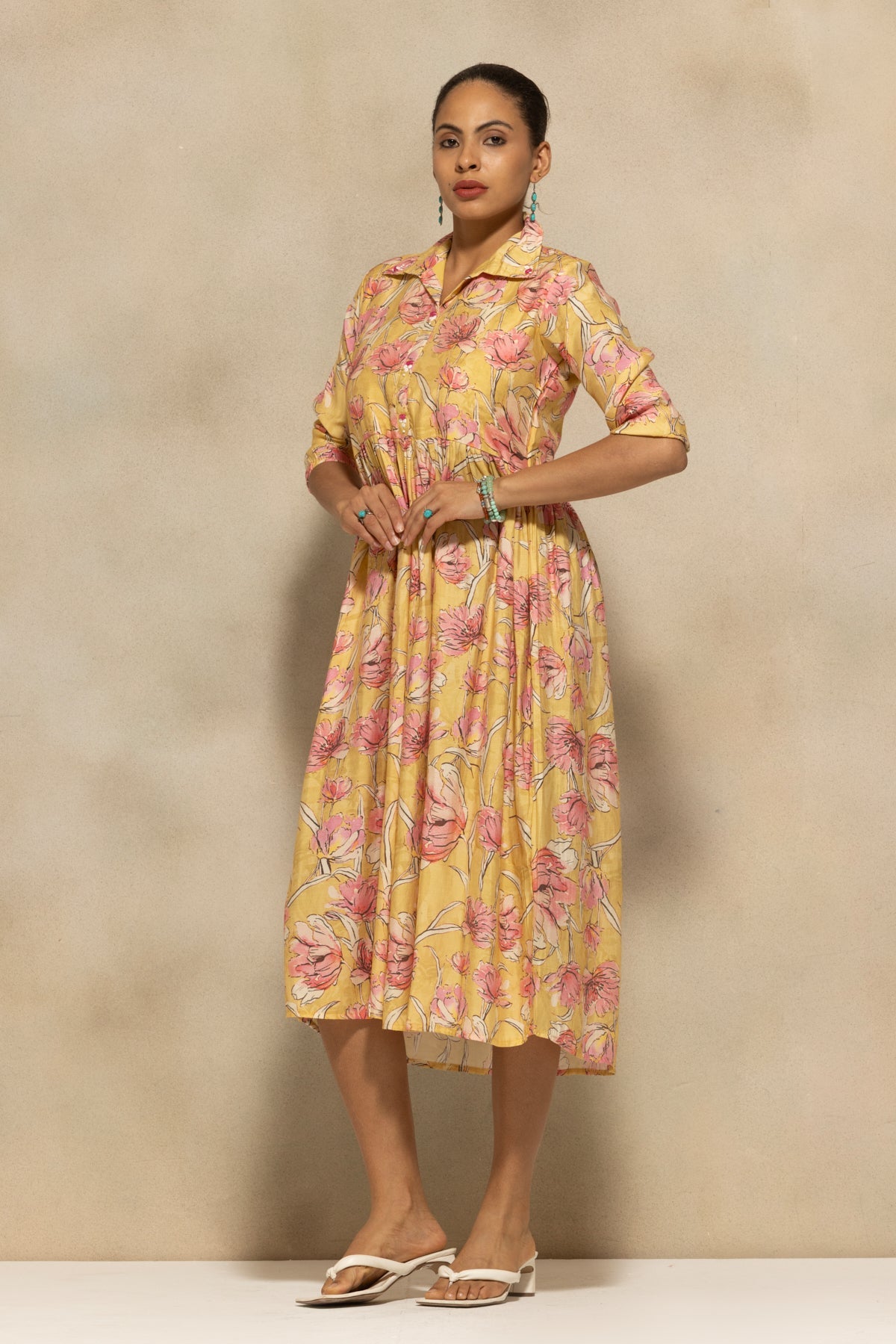 Yellow Floral Printed Dress