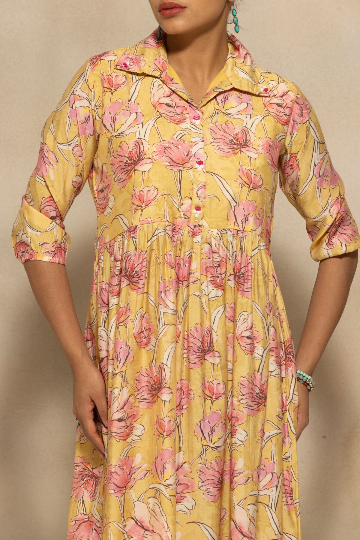 Yellow Floral Printed Dress