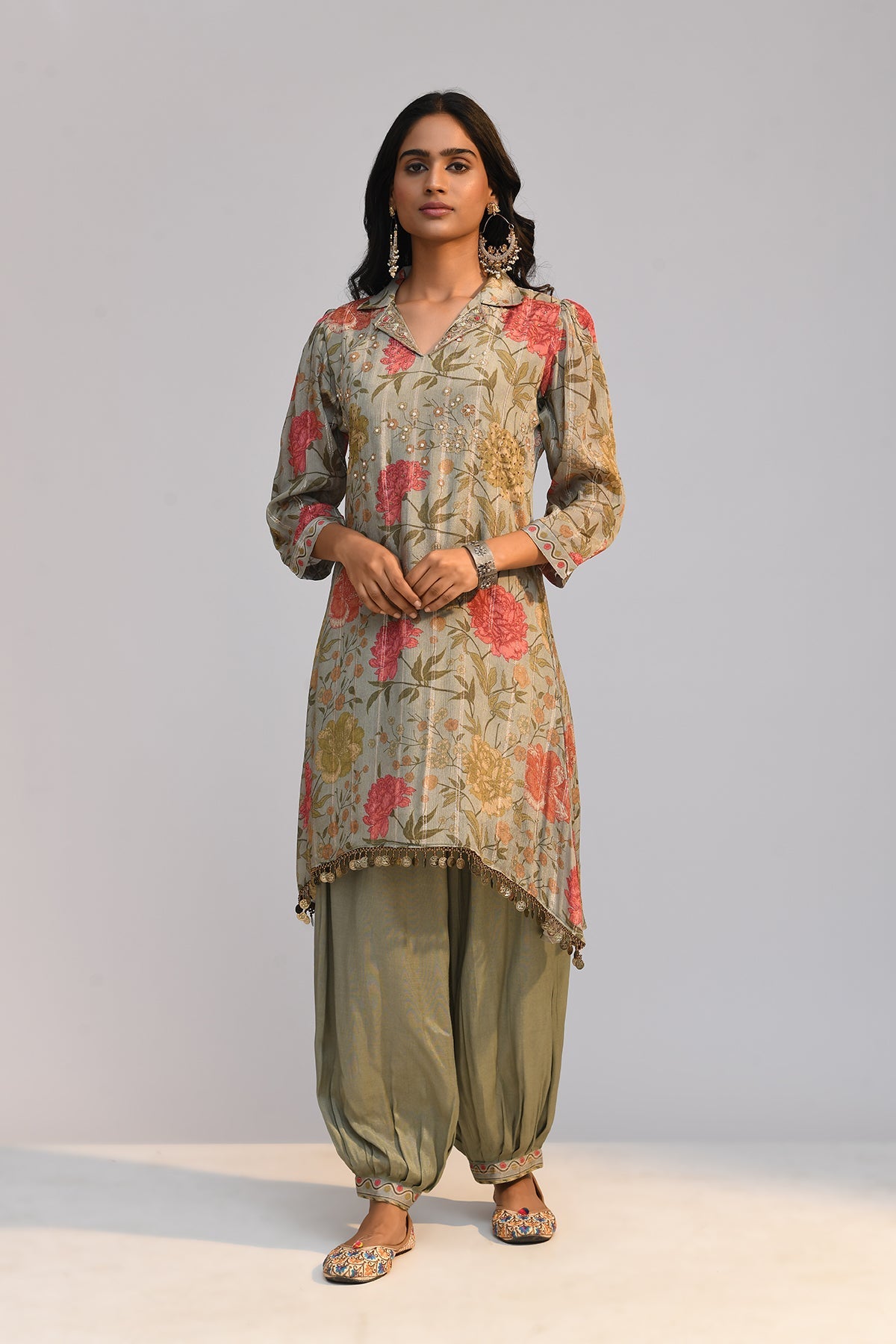 Green Printed A Line Kurta 2 Pcs Set