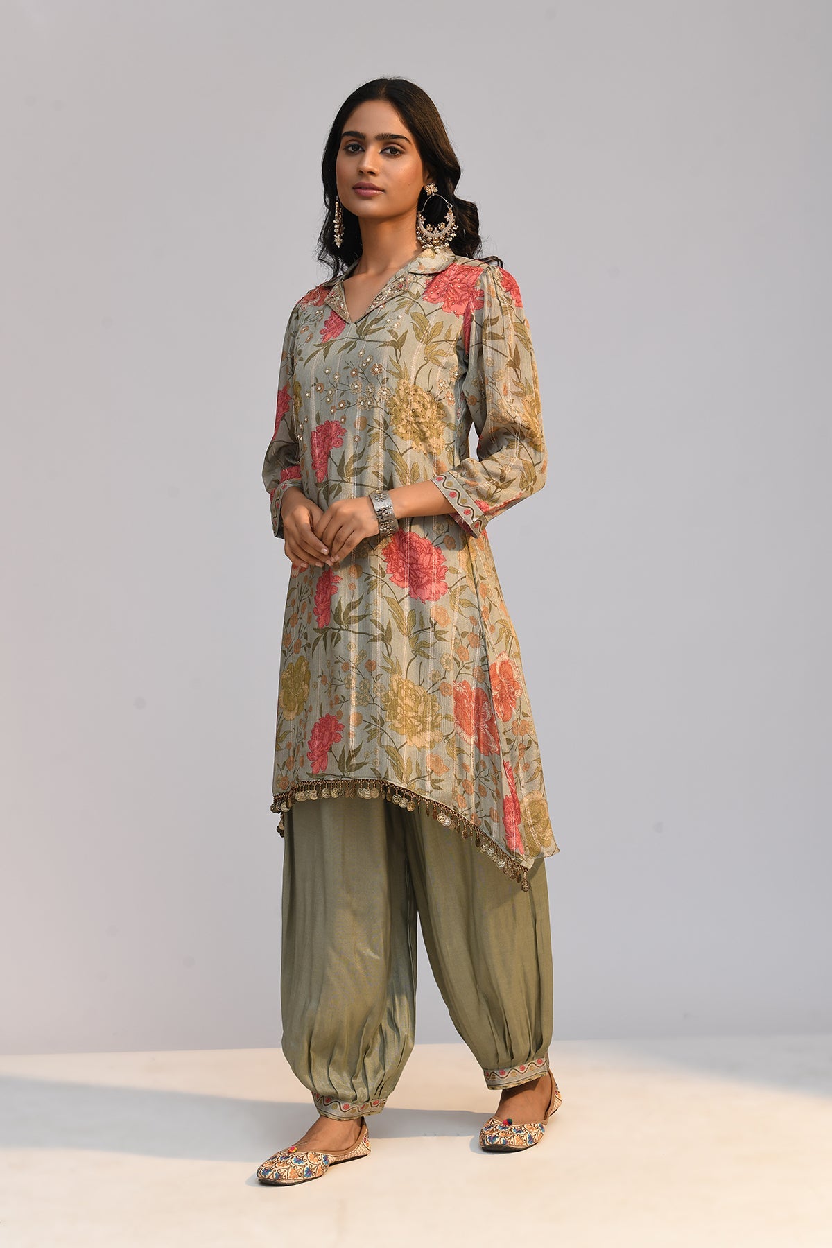 Green Printed A Line Kurta 2 Pcs Set