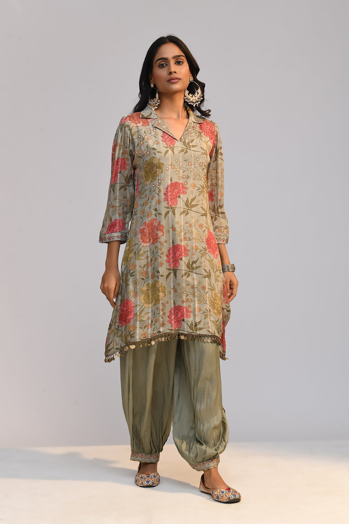 Green Printed A Line Kurta 2 Pcs Set
