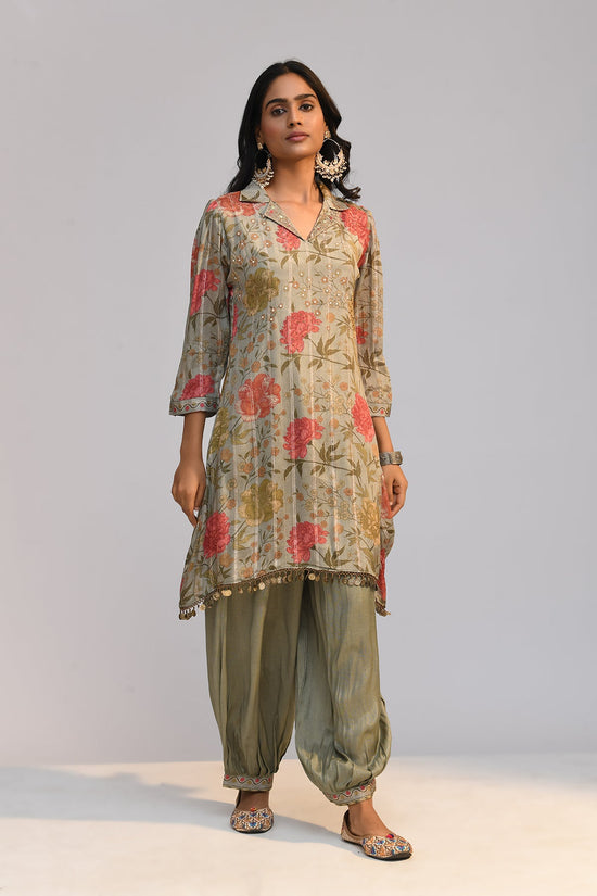 Green Printed A Line Kurta 2 Pcs Set