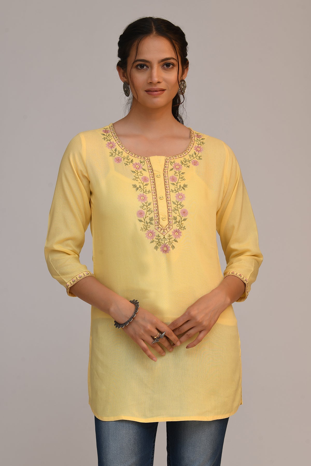 Yellow Yoke Embroidered Top