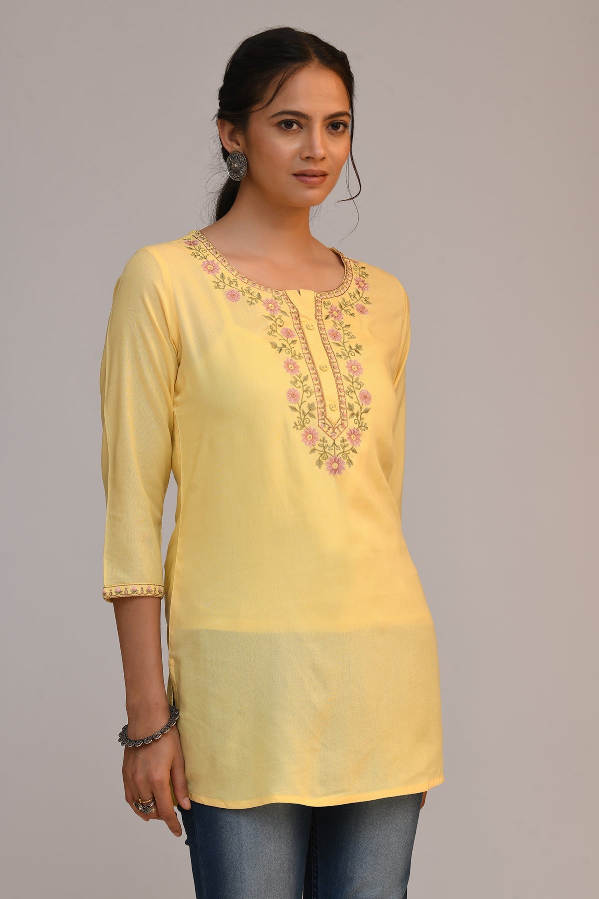 Yellow Yoke Embroidered Top